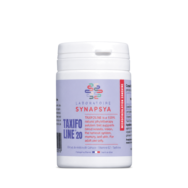 Taxifoline supplement bottle with English packaging